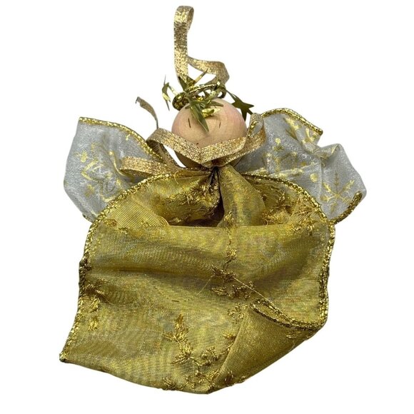 Handmade Christmas Angel tree ornament gold white ribbon snowflakes 5" READ - Picture 1 of 7